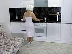 When Stepson Fucks Stepmom in the Ass During Breakfast Prep