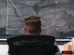 Horny teacher fucks naughty colleague after he masturbated in classroom.