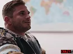 Horny teacher fucks naughty colleague after he masturbated in classroom.