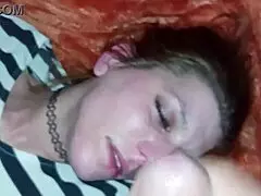 Amateur wife slaps cock while deepthroating for facial 😏