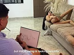 Artist masturbates while drawing colombian silvana lee's big naked tits