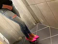 desperate pee in jeans before wild blowjob