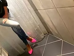 desperate pee in jeans before wild blowjob