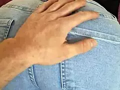 hot wife gets fucked doggystyle in tight jeans and takes a cumshot on her ass.