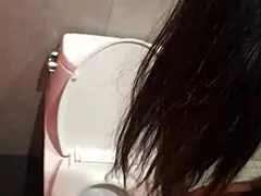 rome major fucks eva yi in the bathroom at night he cums on her ass