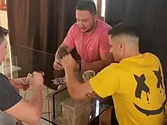 My husband invited friends for cards, but I fucked all three! Want to see the full action?