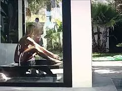 Housewife MILF blonde enjoys outdoor sex with the gardener in the garden 😍