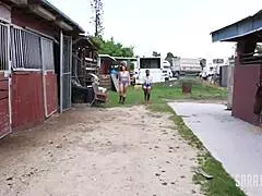 Gia Love and Sara Jay have a lesbo 3way in the barn