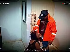 Casual sex with delivery guy, sucking cock and fucking in lingerie