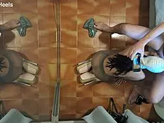 Milf in pantyhose hints at blowjob on knees.