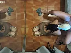 Milf in pantyhose hints at blowjob on knees.