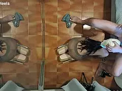 Milf in pantyhose hints at blowjob on knees.