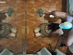 Milf in pantyhose hints at blowjob on knees.