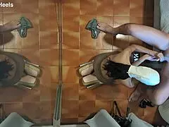 Milf in pantyhose hints at blowjob on knees.