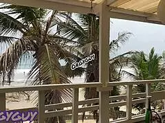 ebony housewife flashes her pussy outdoors at the beach house, bent over for doggystyle contrast