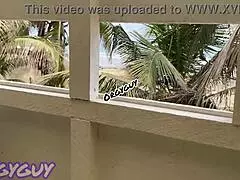 ebony housewife flashes her pussy outdoors at the beach house, bent over for doggystyle contrast