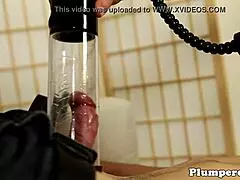 Ever seen a mature plumper facesitting like this? She dominates before using a penis pump on that cock with big tits and heels.