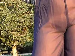 Hairy mature nude outdoors exposing pussy.