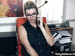 Hot Girlboss Vicky Vette Strips Naked for Orgasm at Office