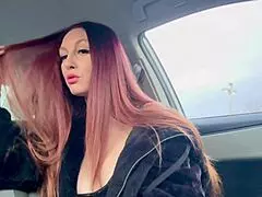 Italian long hair big tits milf Artemisia Love cigarette smoking in the car and showing her nipple