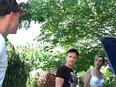 horny amateur french mature cougar in lingerie gets banged by technician outdoor