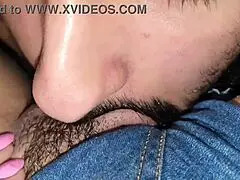 Milf with big pussy in jeans shows all to cousin for licking