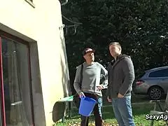 this busty blonde mature gets double pounded hard in a threesome