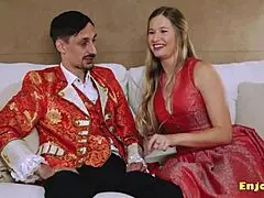 light-haired in leggings sucks cock passionately