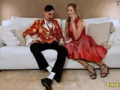 light-haired in leggings sucks cock passionately