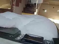 Tattooed Brunette Baths While Guy In Feminine Clothing Fucks Her Pear-Shaped Ass