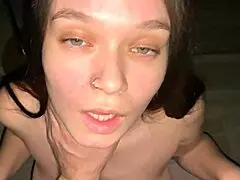 Hey, watch this good girl give stepdad a deep blowjob and cum on her big tits 😏
