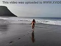 stepmom flashes big tits at nude beach photoshoot with stepson
