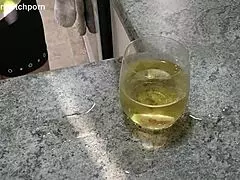 Kiwi milf sub cleans up wine spilled by her master in a fetish scene