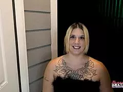 Curvy inked blonde Logan Lace fingered and drilled in wet pussy