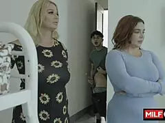 Hey, watch these two big-tit sluts bang and suck big cocks with London River and Natasha Nice!