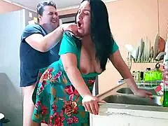 Amateur couple slams it hard with intense kitchen sex action.