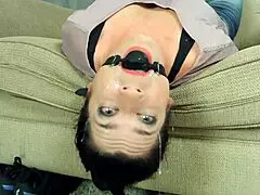 Stepmom faces intense deepthroat ballgag challenge with sloppy mouthful