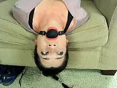 Stepmom faces intense deepthroat ballgag challenge with sloppy mouthful