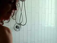 Shower Strap-On Action with Curly Mature and Cute Brunette Lesbian