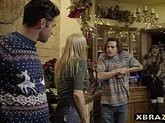 Hot stepmom squirts hard over stepson’s cock during a steamy Christmas encounter. It’s pure chaos!