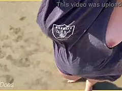 Wife walks around public beach fully nude.