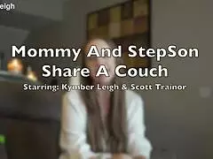 Mommy and stepson lounge on sofa together
