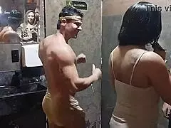 I watch Lene take big cock in swing party bathroom