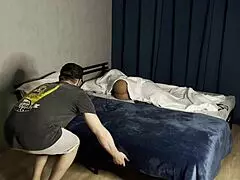 Brothers prank stepsister, jerk off, then frame her ass