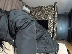 i love how my impotent hubby craves me getting face fucked and cummed on my black jacket.