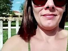 Married woman starts with blowjob outdoors