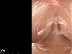 French Round Milf Caresses Her Big Tits In Secret Shower. Voyeur captures the chubby mature bathing.