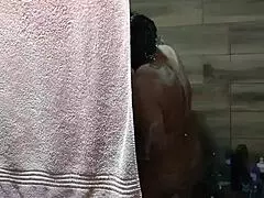caught my aunt bathing at home, she masturbates and nearly spots me!