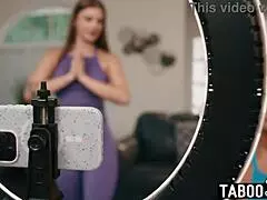 Lesbian teen Sky Wonderland works out with her ebony milf stepmother