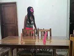 Hot Mexican Neighbors Masturbate Delicious Pussies on Desk in Homemade Video